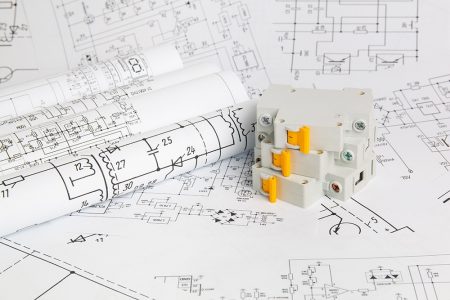 Printed drawings of electrical circuits and electrical circuit breaker